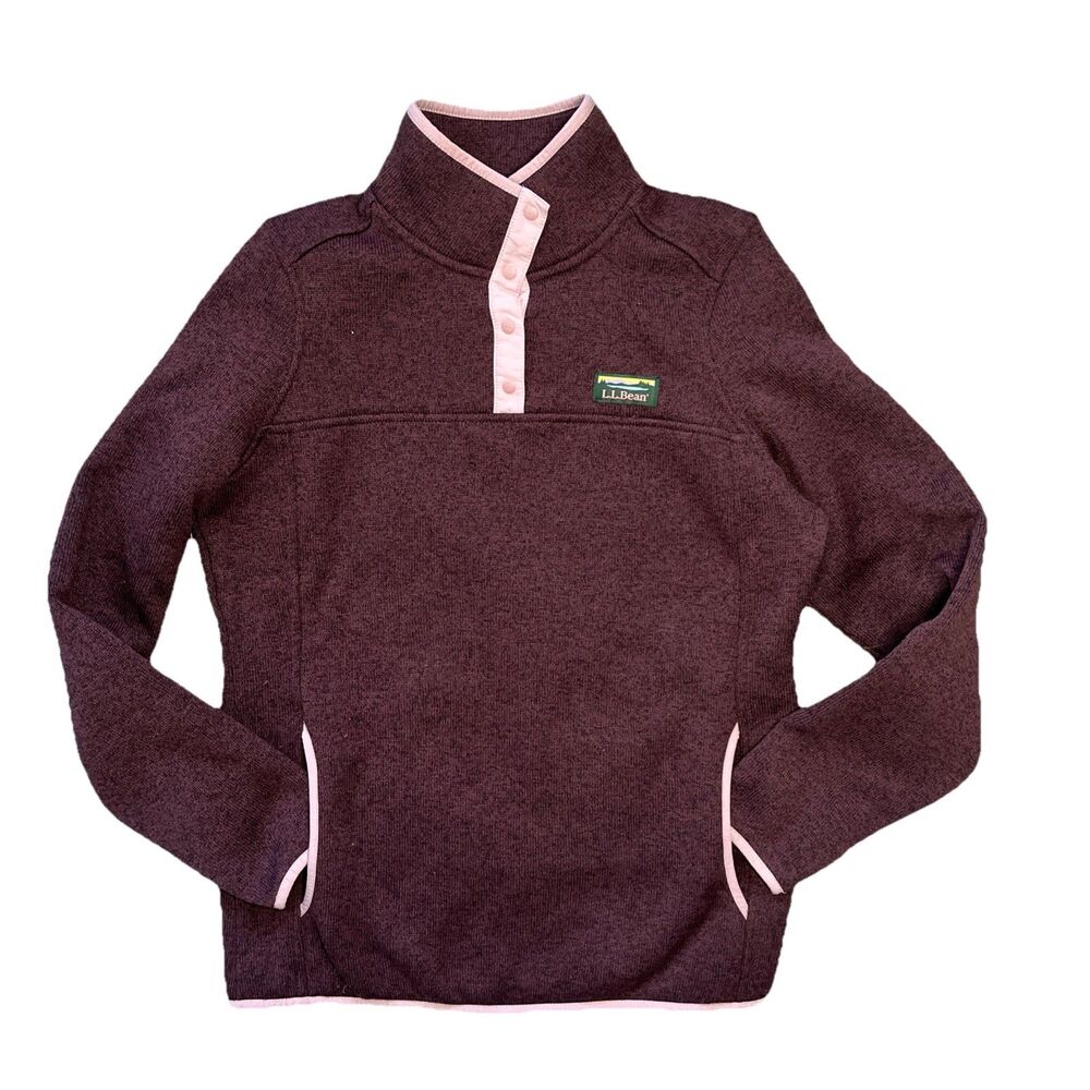 LL Bean Women’s Sweater Plum Pink Fleece Pullover Sz Small Reg Snap Heathered